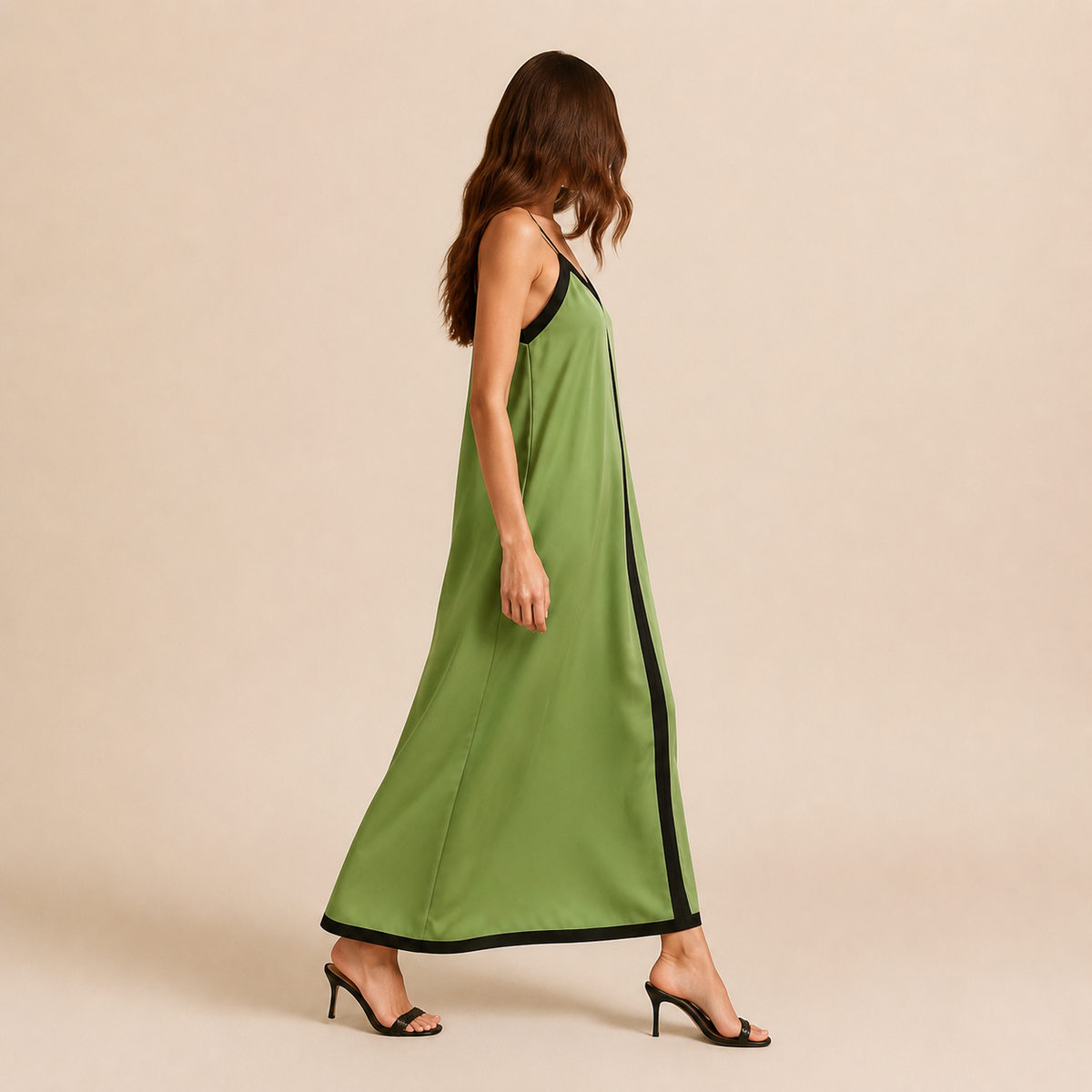 V-Neck Contrast Trim Slip Maxi Dress 4