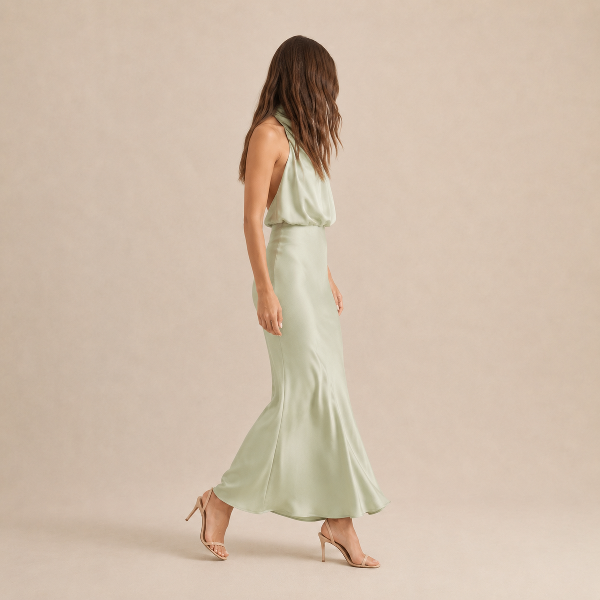 Satin Cowl Halter Neck Bias Cut Maxi Dress 24