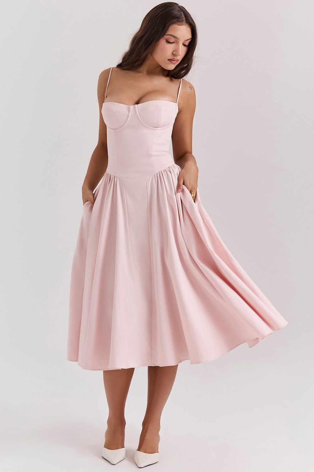 Corset Bodice Strappy Fit and Flare Midi Dress 16