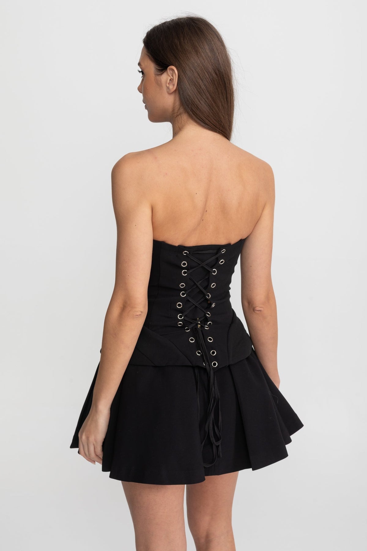 Strapless Mesh Insert Corset Peplum Pleated Mini Cocktail Dress - View 4