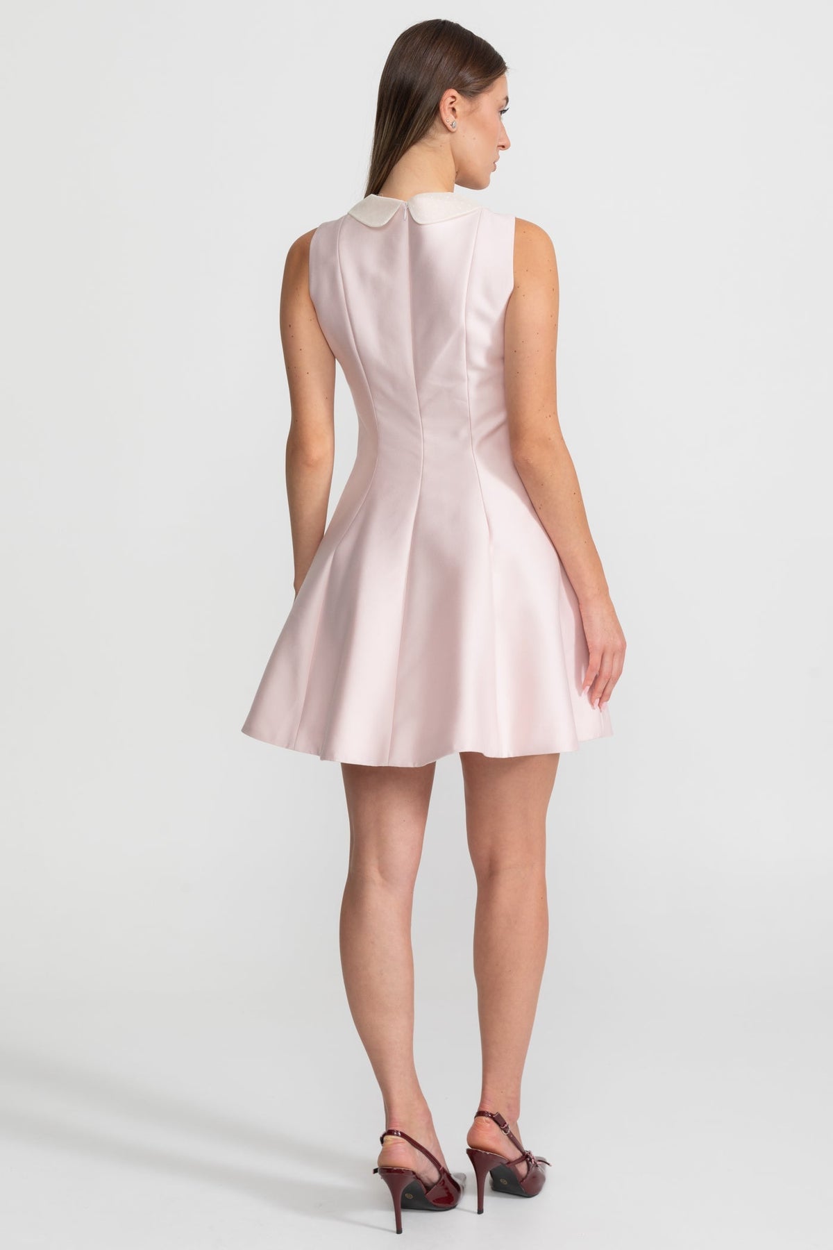 A-Line Mini Dress with Lace Bib – Blush Pink - View 8