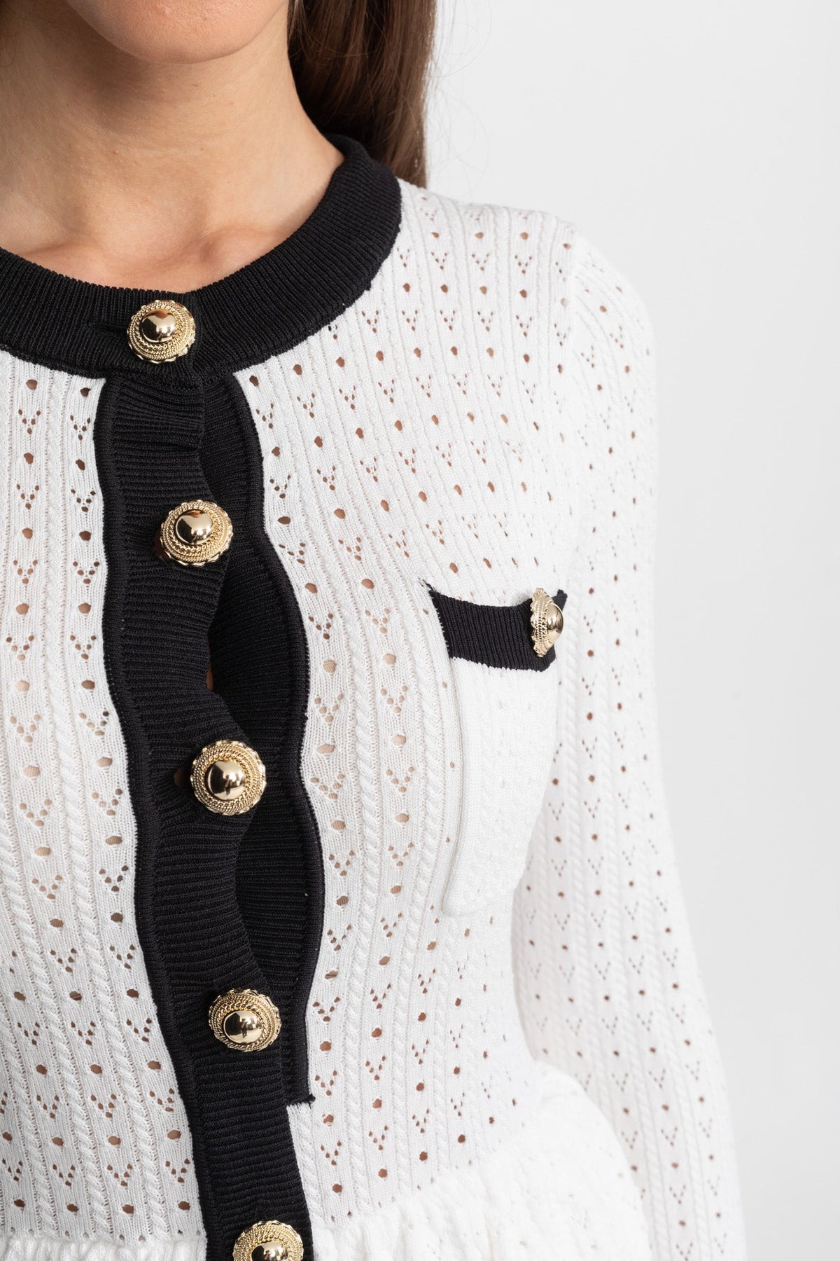 Pointelle Knit Midi Co-Ord with Contrast Trim – White - View 4