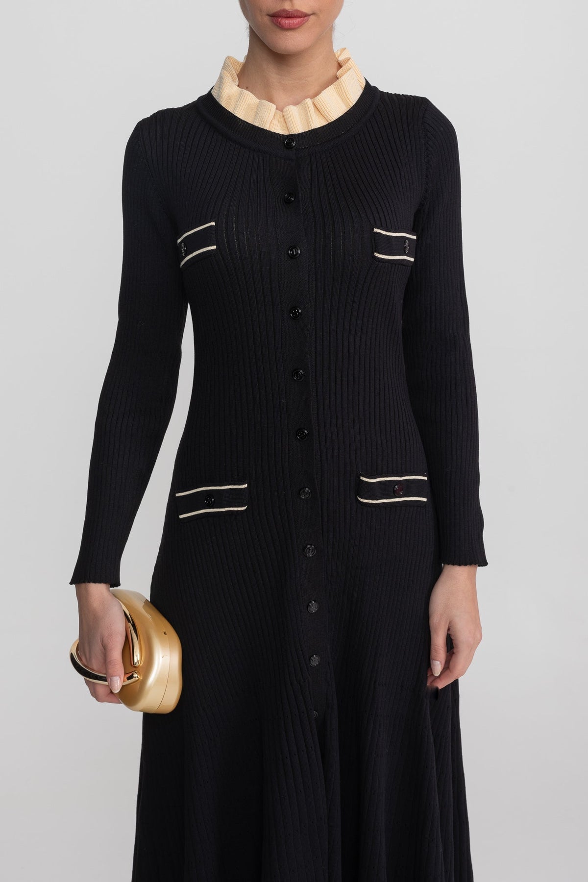 Long Sleeve Midi Dress - Black - View 5