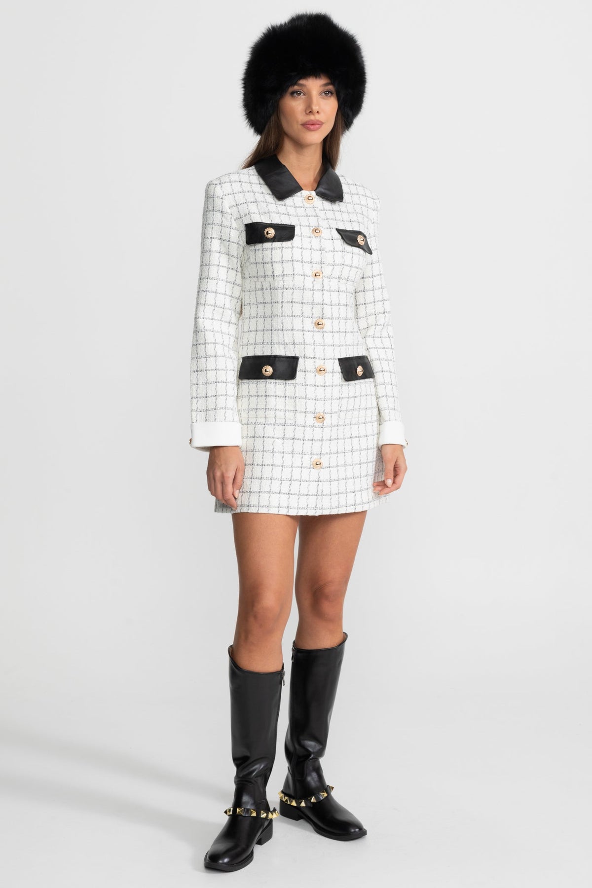 Long Sleeve Tweed Mini Dress - View 2