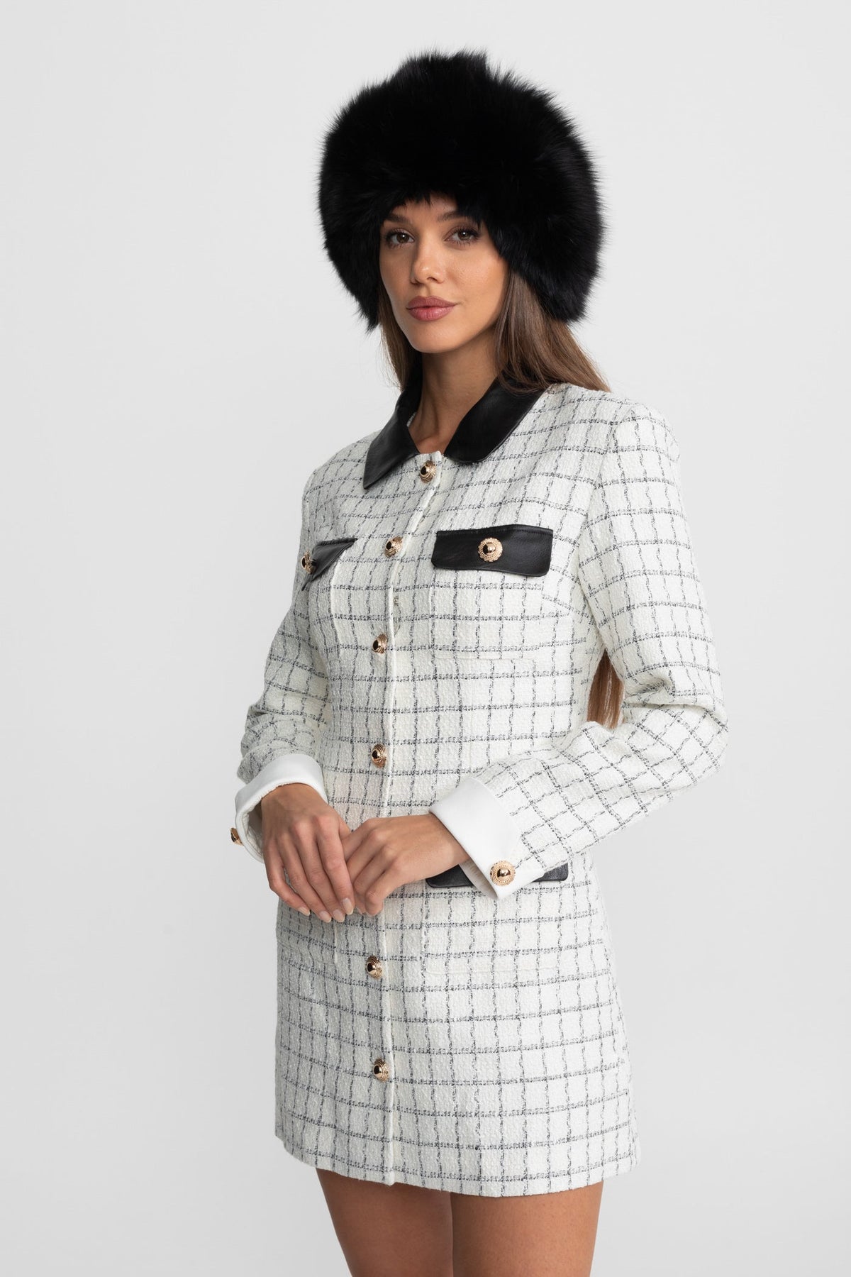 Long Sleeve Tweed Mini Dress - View 5