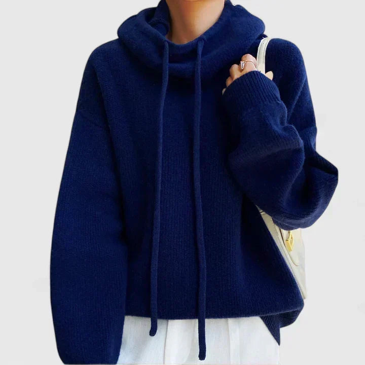 Funnel Hooded Drawstring Oversized Knit Sweater