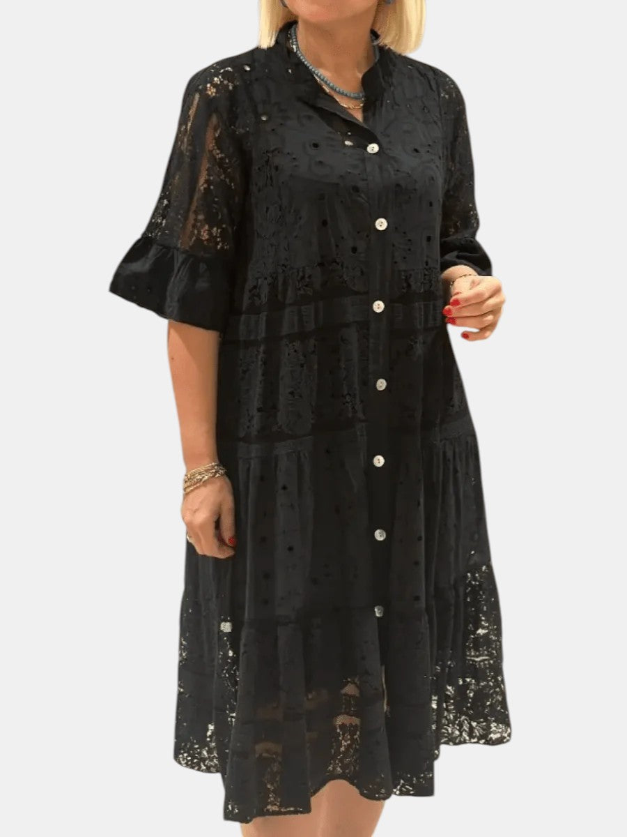 Floral Print V-Neck Long Sleeve Shift Midi Dress 4