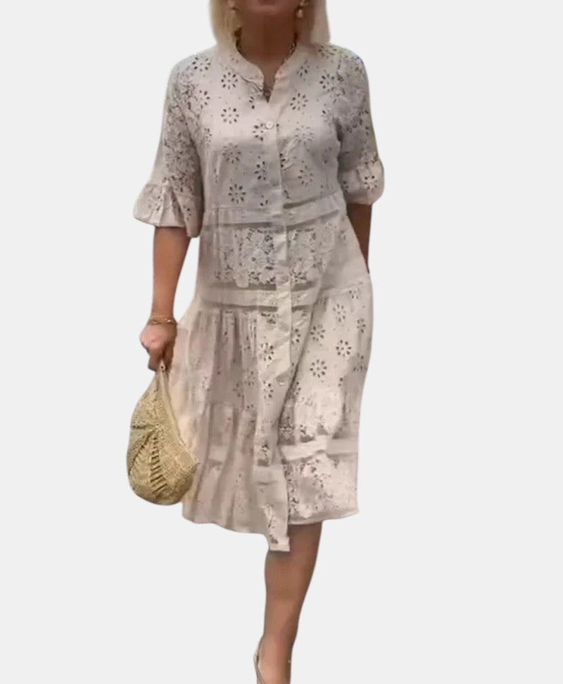 Floral Print V-Neck Long Sleeve Shift Midi Dress 6