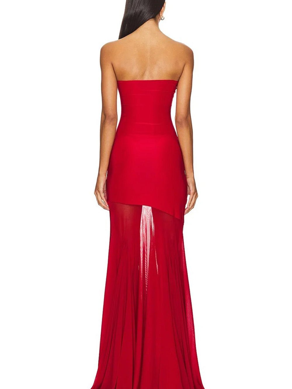 Seraphine Strapless Mesh Maxi Dress in Red - View 2