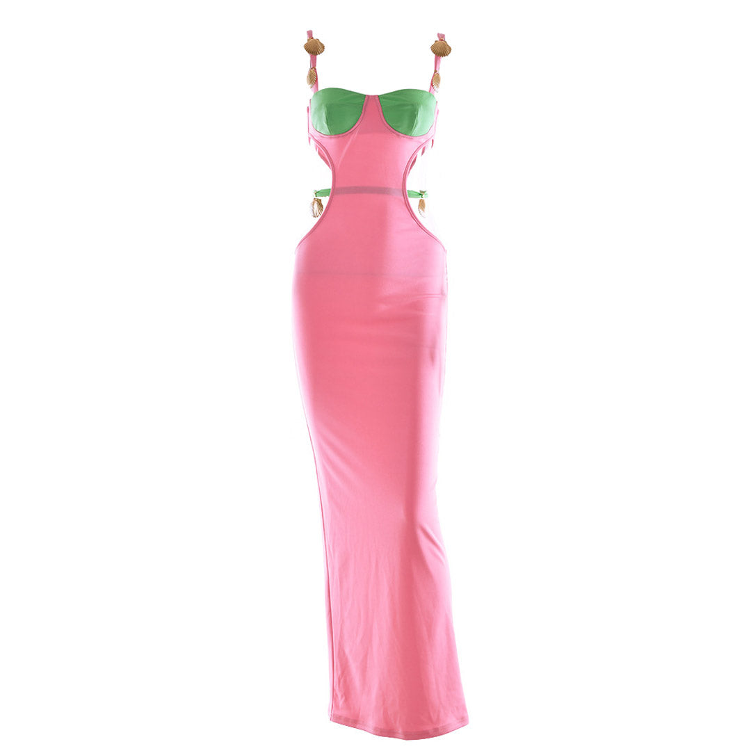 Seashell Hardware Cut Out Spaghetti Strap Prom Bodycon Maxi Dress - View 2