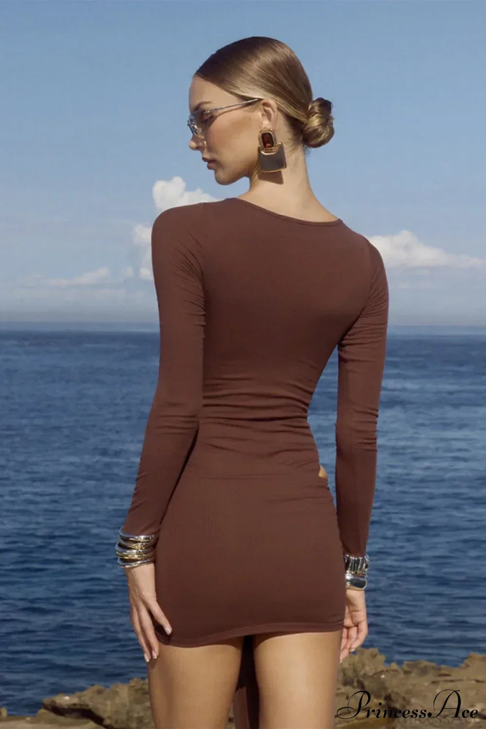 Long Sleeve Cut Out Wrap Mini Dress - View 3