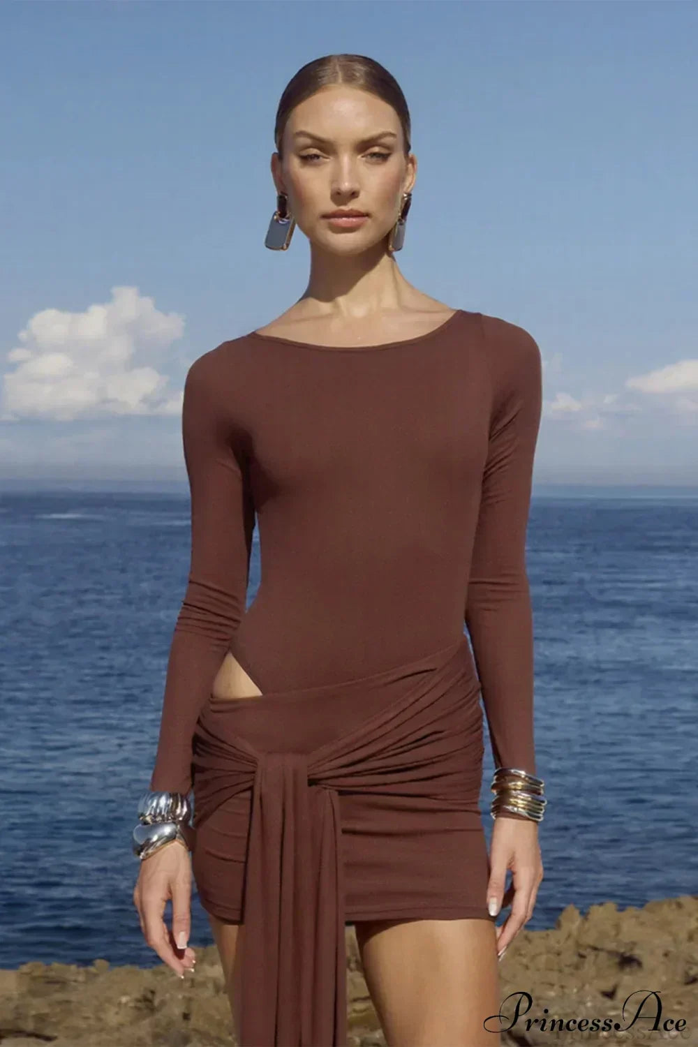 Long Sleeve Cut Out Wrap Mini Dress