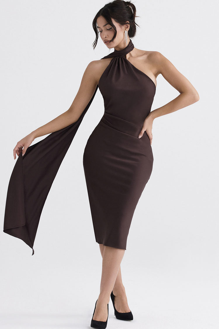 Satin Halter Neck Wrap Backless Midi Dress - View 2
