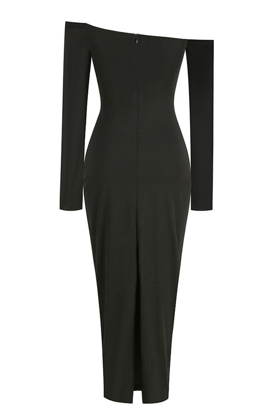 Off Shoulder Long Sleeve Rosette Bodycon Maxi Dress - View 5