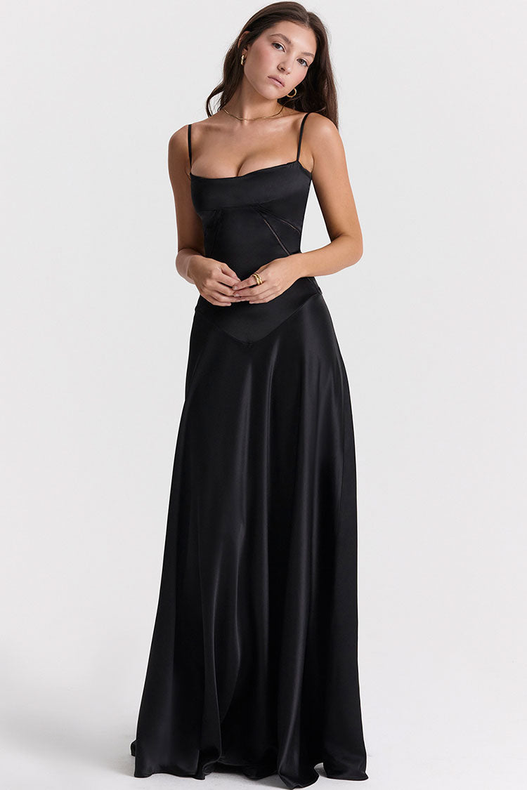Square Neck Lace Up Back Satin Slip Maxi Dress - View 3