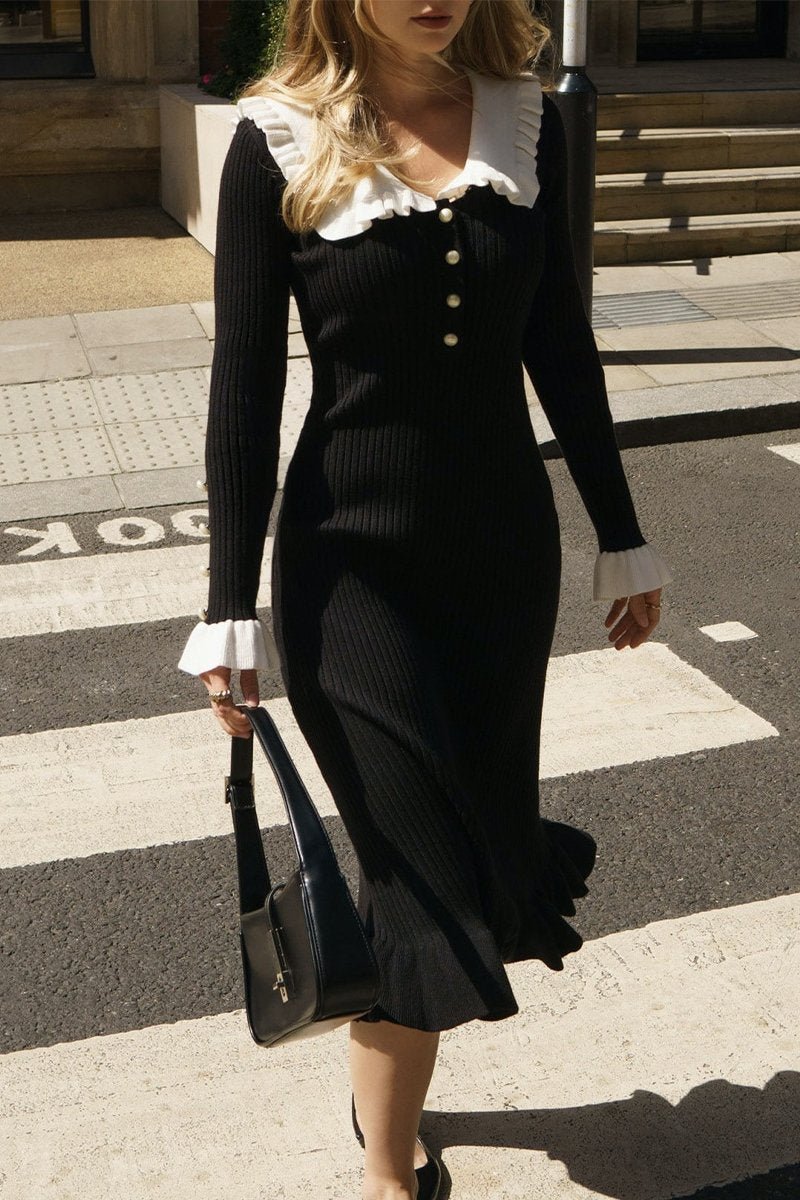 Sicily Ruffle Pearl Midi Knit Dress - View 3
