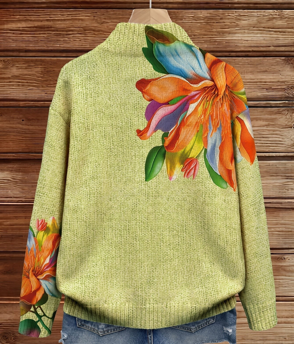 Floral Print Stand Collar Zip Front Knit Cardigan 2
