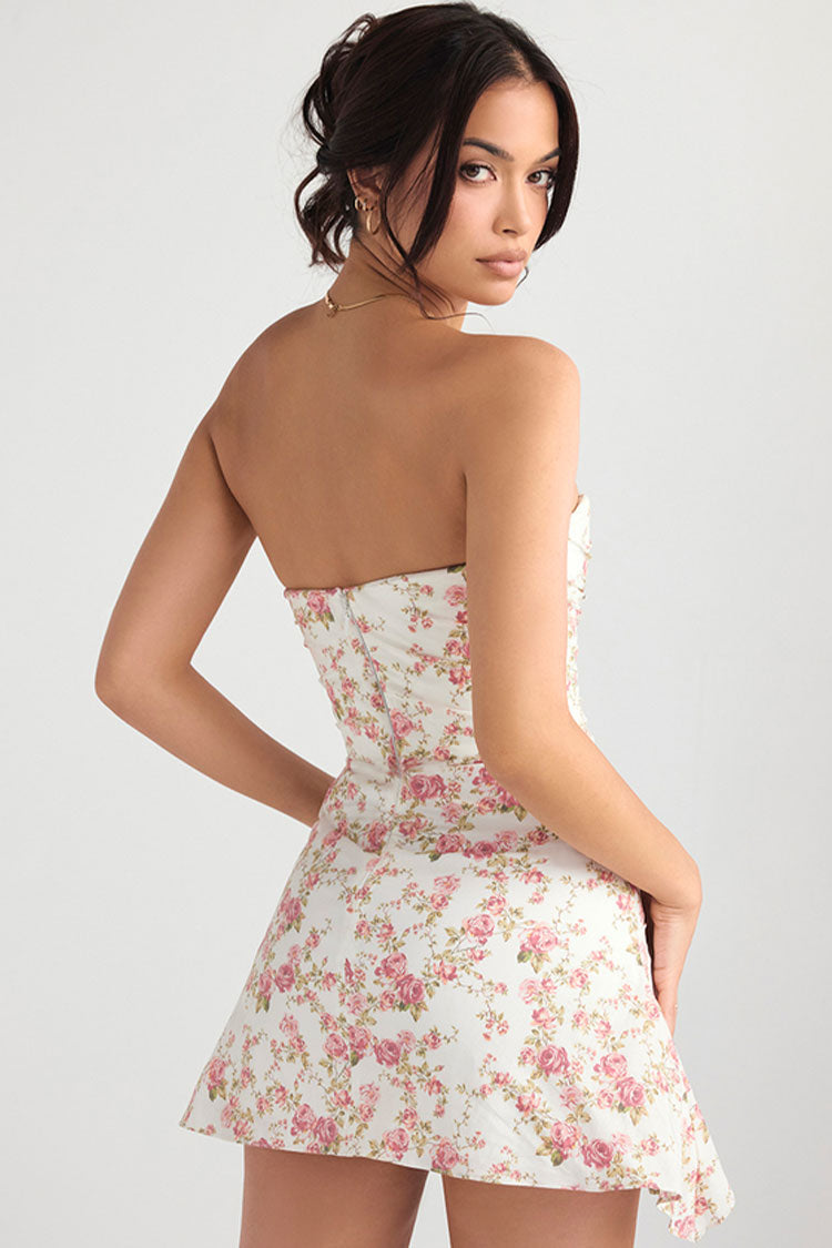 Floral Strapless Ruched Bodycon Mini Dress - View 4