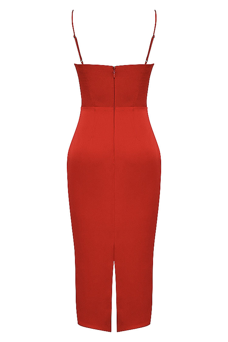 Satin Square Neck Spaghetti Strap Corset Slip Midi Dress - View 5