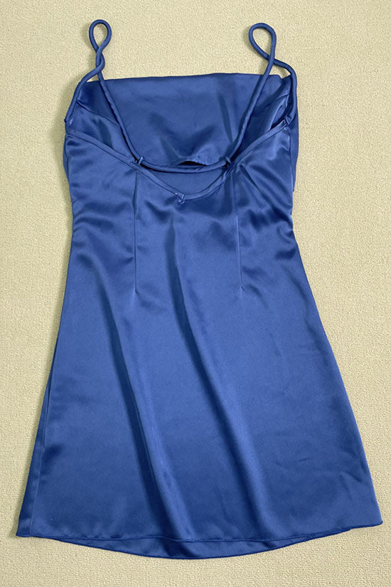 Square Neck Spaghetti Strap Ruched Satin Slip Mini Dress - View 5