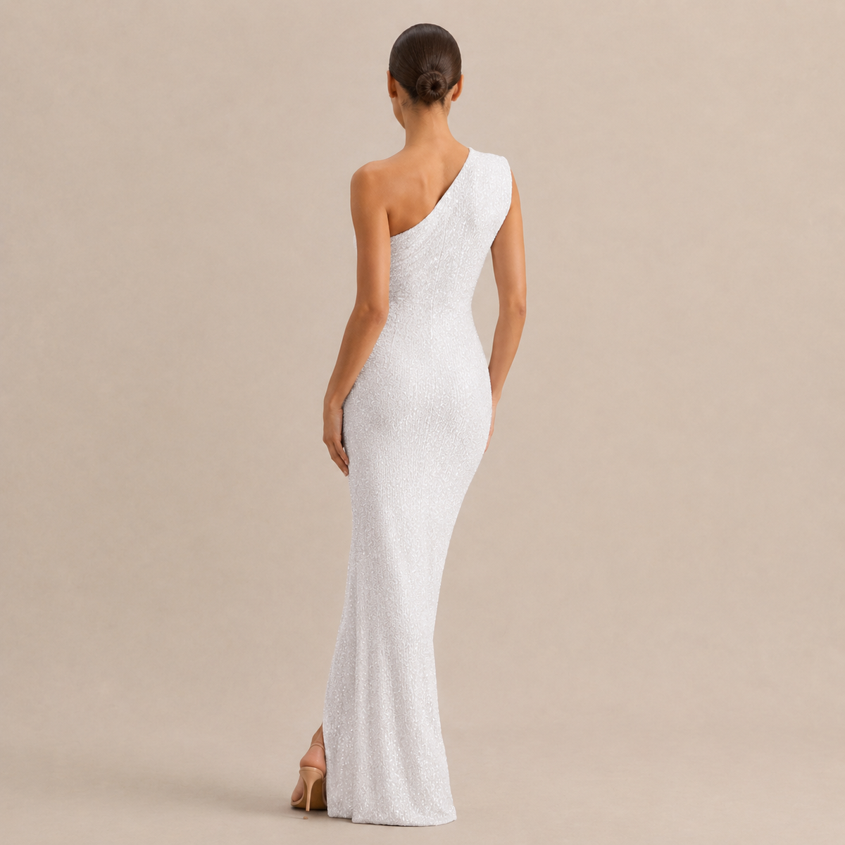 Sequin One Shoulder High Split Column Maxi Gown 6