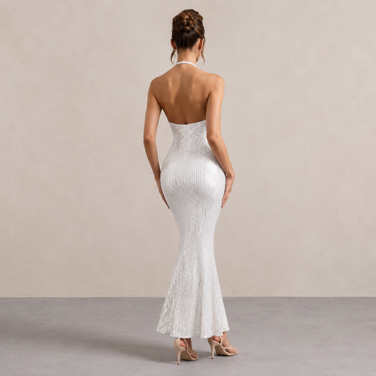 Sequin Halter Neck Backless Fishtail Maxi Gown 3