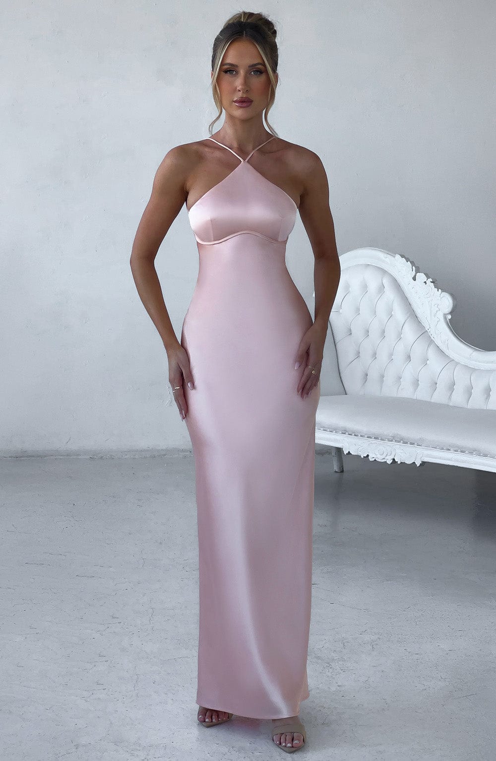 Satin Backless Lace Up Crisscross Strap Bodycon Maxi Gown - View 6