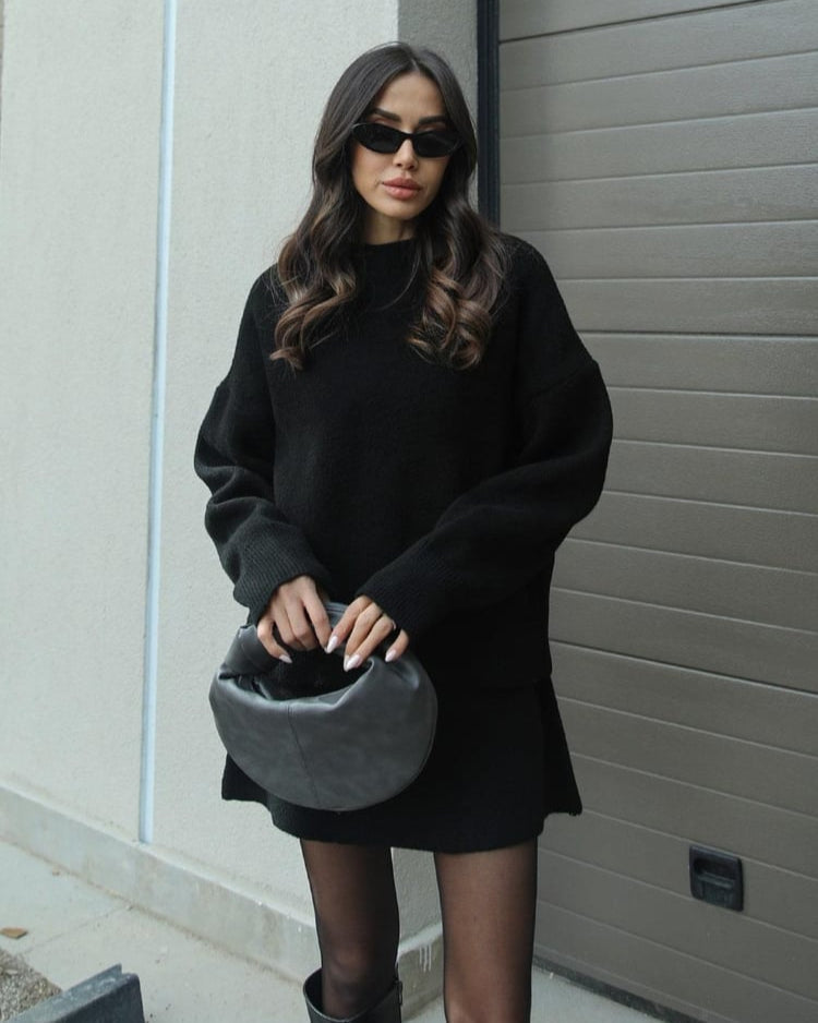 Crew Neck Oversized Knit Sweater and Mini Skirt Two Piece Set 6