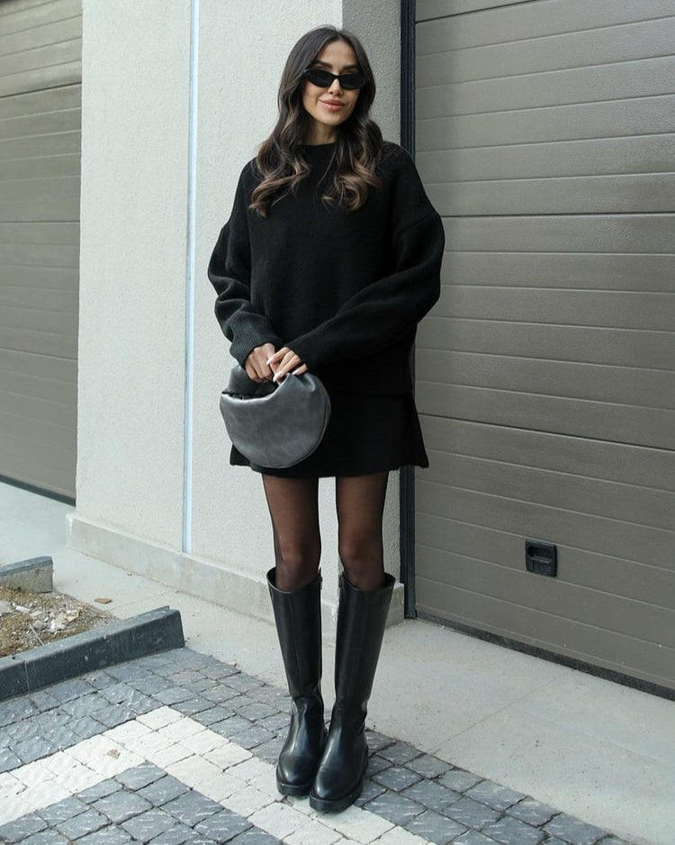 Crew Neck Oversized Knit Sweater and Mini Skirt Two Piece Set 10