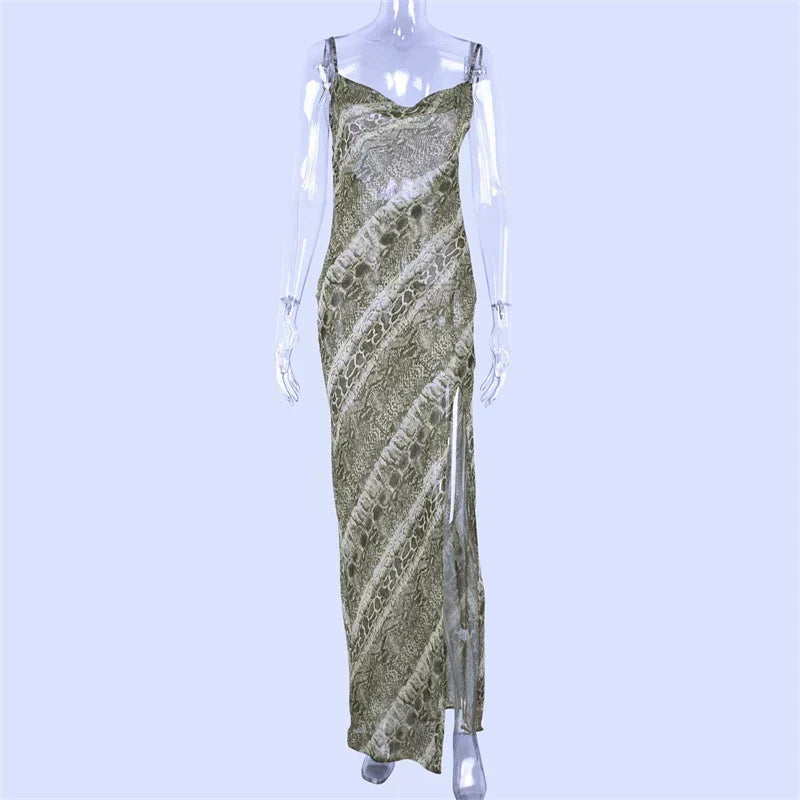 Snake Chiffon Long Party Sheer Backless Elegant Autumn Clothes Midi Dresses - View 6