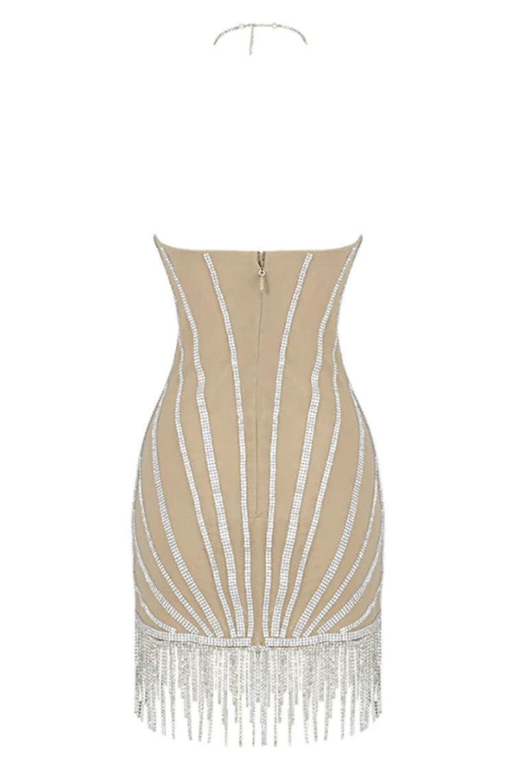 Halter Rhinestone Fringe Trim Mini Party Dress - View 4