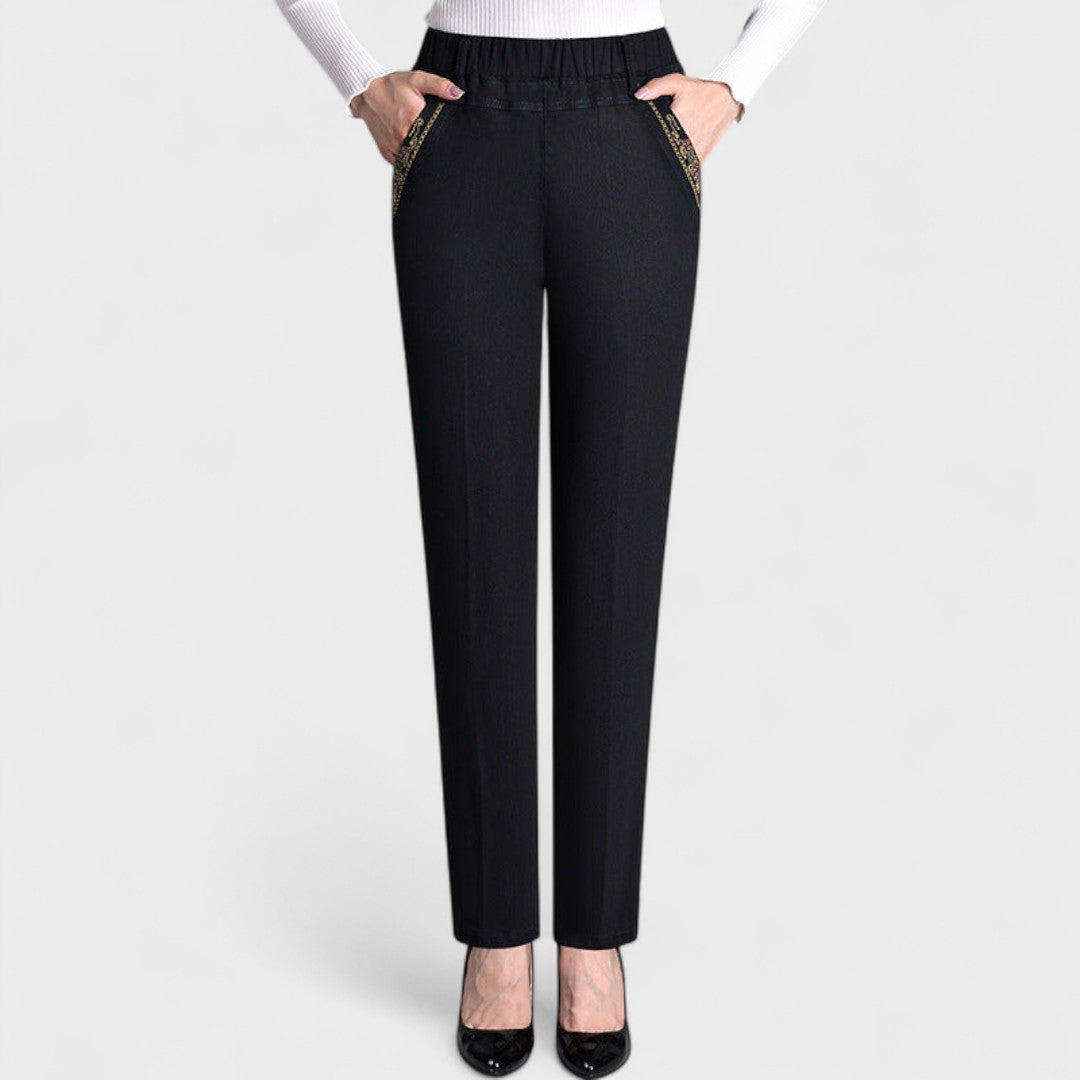 High Waist Elastic Waist Straight Leg Jeans 3