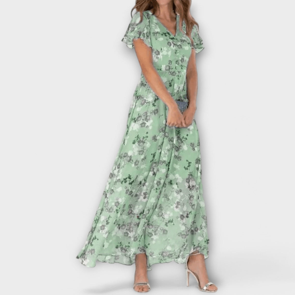 Floral V-Neck Flutter Sleeve A-Line Maxi Dress 8