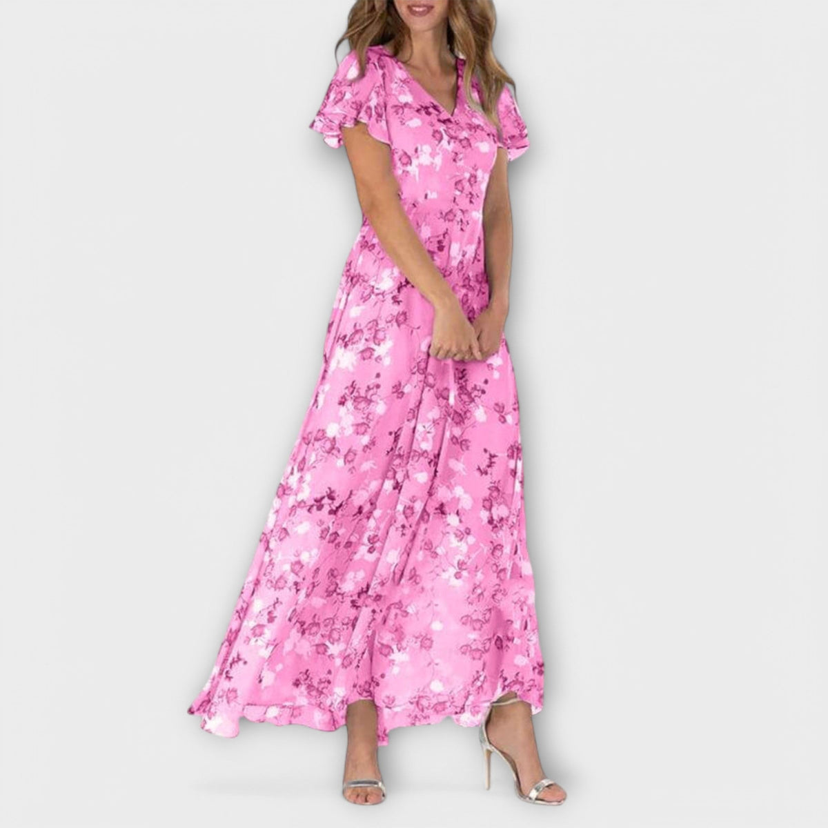 Floral V-Neck Flutter Sleeve A-Line Maxi Dress 10