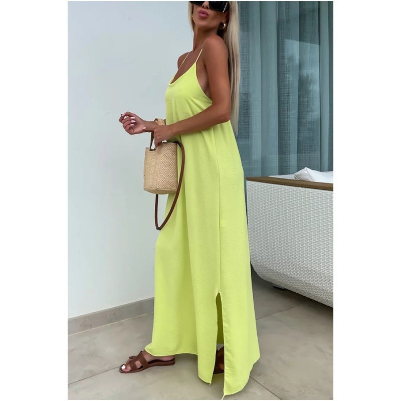 Spaghetti Strap Scoop Neck Flowy A-Line Maxi Summer Dress - View 4
