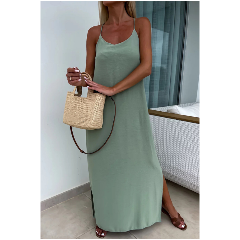 Spaghetti Strap Scoop Neck Flowy A-Line Maxi Summer Dress - View 6