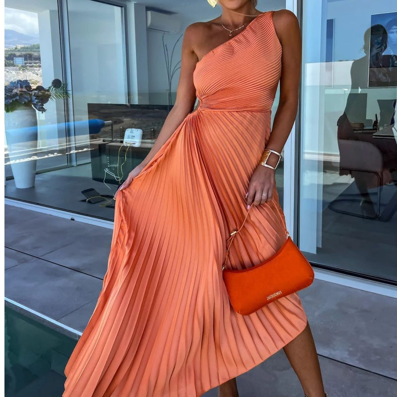 Antonia One Shoulder Pleated Maxi Dress - View 4