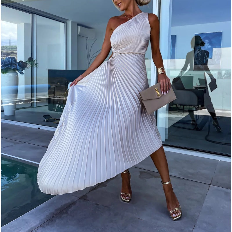 Antonia One Shoulder Pleated Maxi Dress - View 5