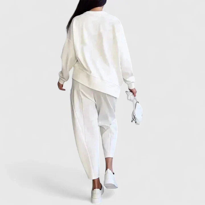 Boat Neck Long Sleeve Top and Tapered Pants Two Piece Set 4