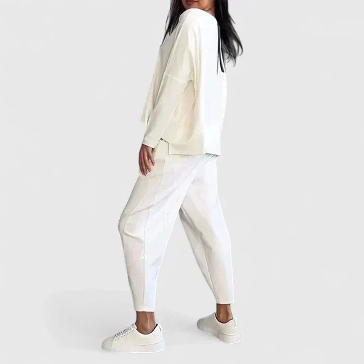 Boat Neck Long Sleeve Top and Tapered Pants Two Piece Set 5