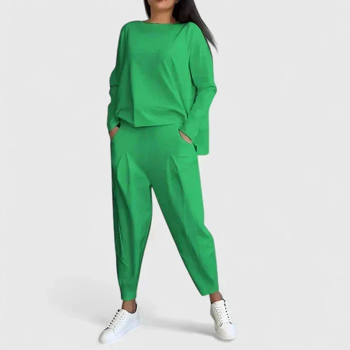 Boat Neck Long Sleeve Top and Tapered Pants Two Piece Set 8