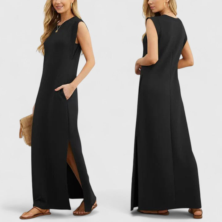 Crew Neck Sleeveless Padded Shoulder Maxi Dress 3
