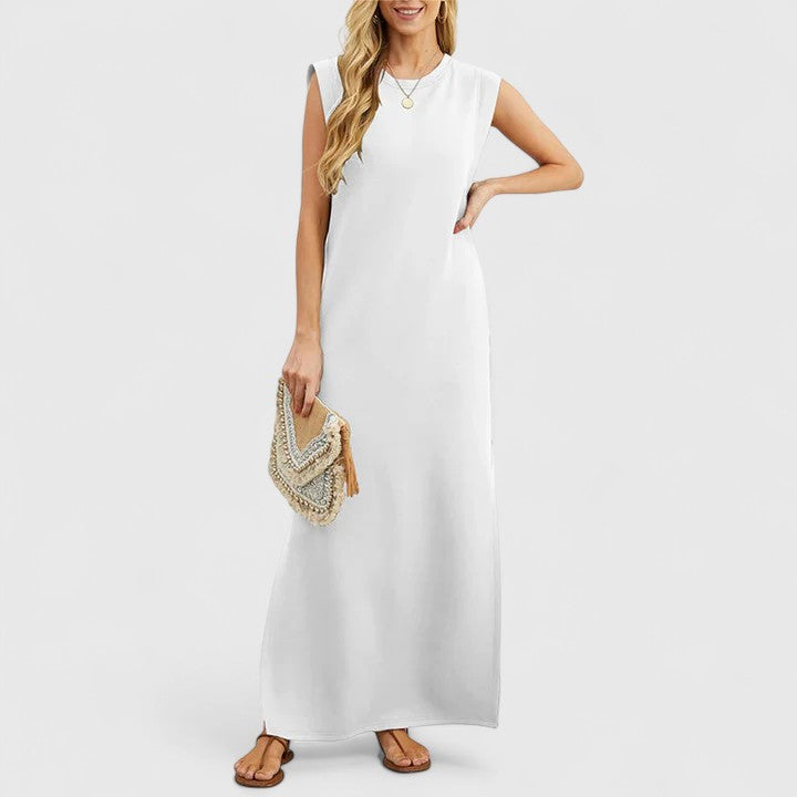 Crew Neck Sleeveless Padded Shoulder Maxi Dress 5