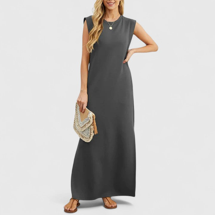 Crew Neck Sleeveless Padded Shoulder Maxi Dress 6
