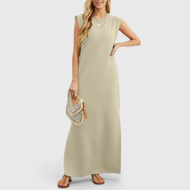 Crew Neck Sleeveless Padded Shoulder Maxi Dress 7