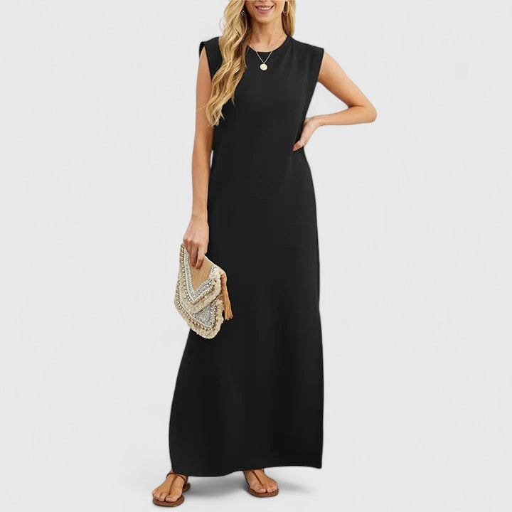 Crew Neck Sleeveless Padded Shoulder Maxi Dress 9