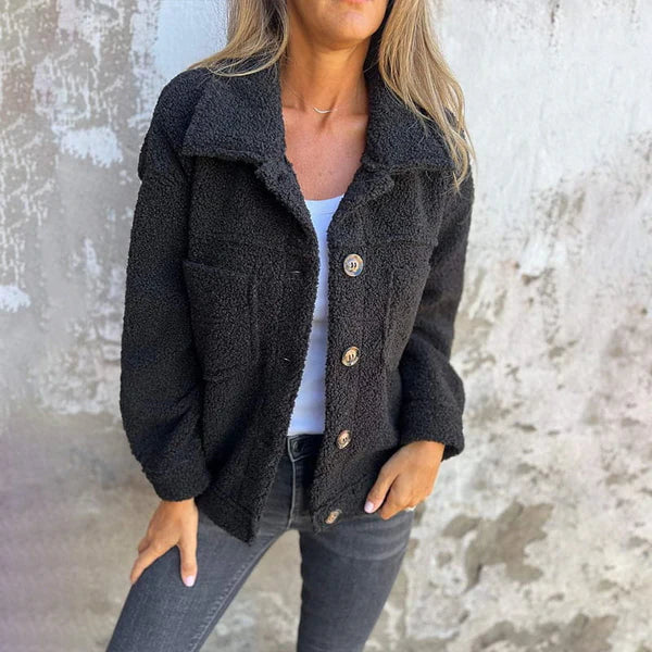 Button Front Collared Teddy Fleece Jacket 6