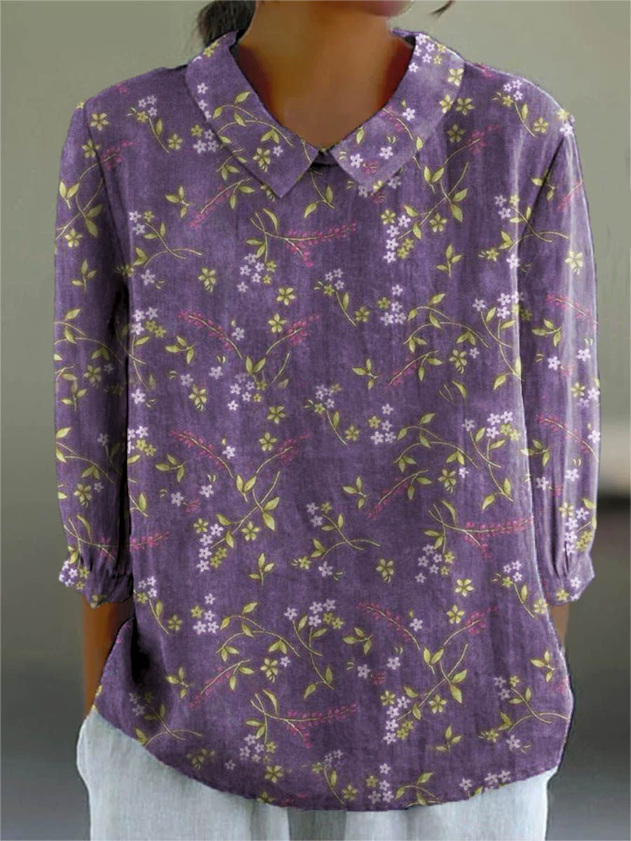 Ditsy Floral Collared Long Sleeve Blouse