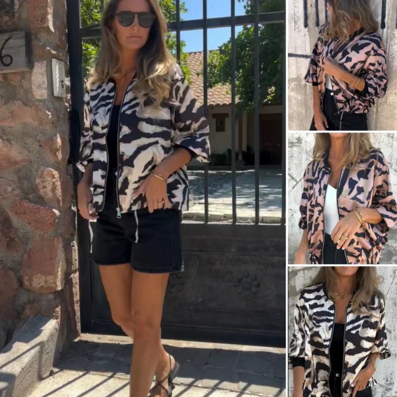 Animal Print Zip Front Bomber Jacket 3