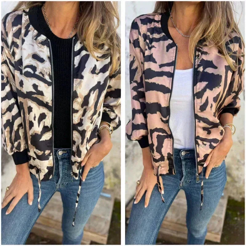Animal Print Zip Front Bomber Jacket 4